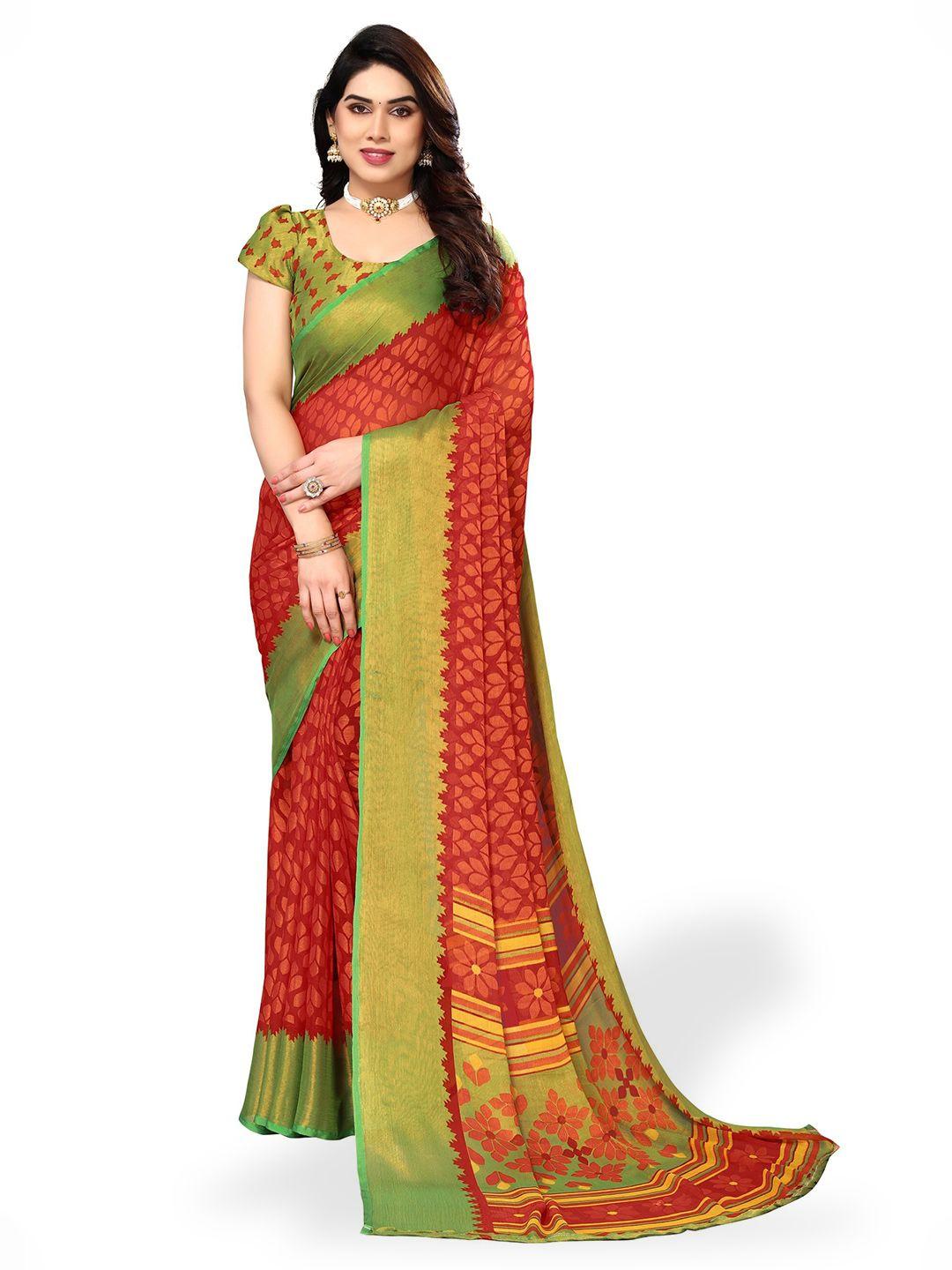 fabmora floral printed zari pure chiffon brasso saree