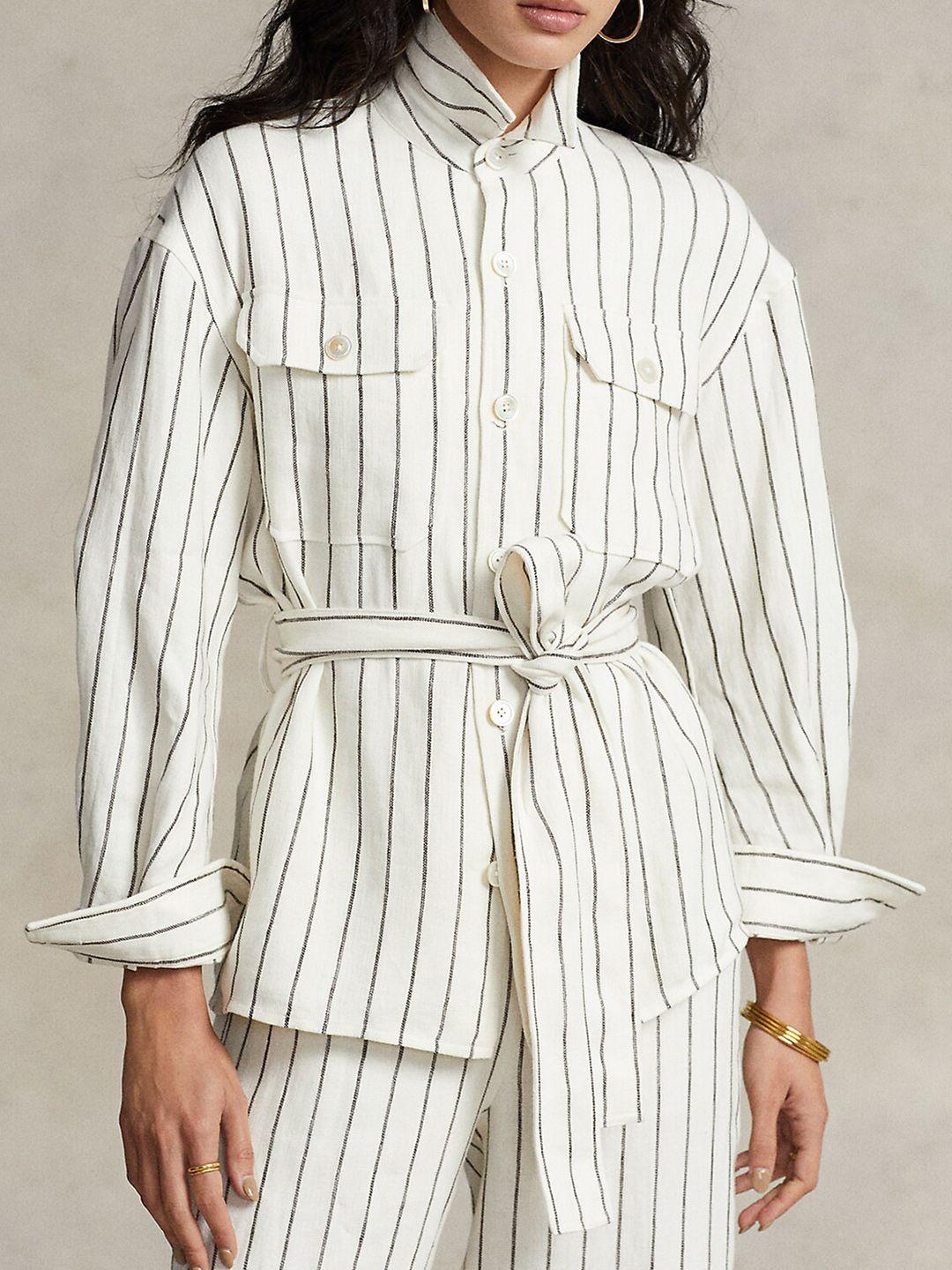 polo ralph lauren women striped longline linen shirt