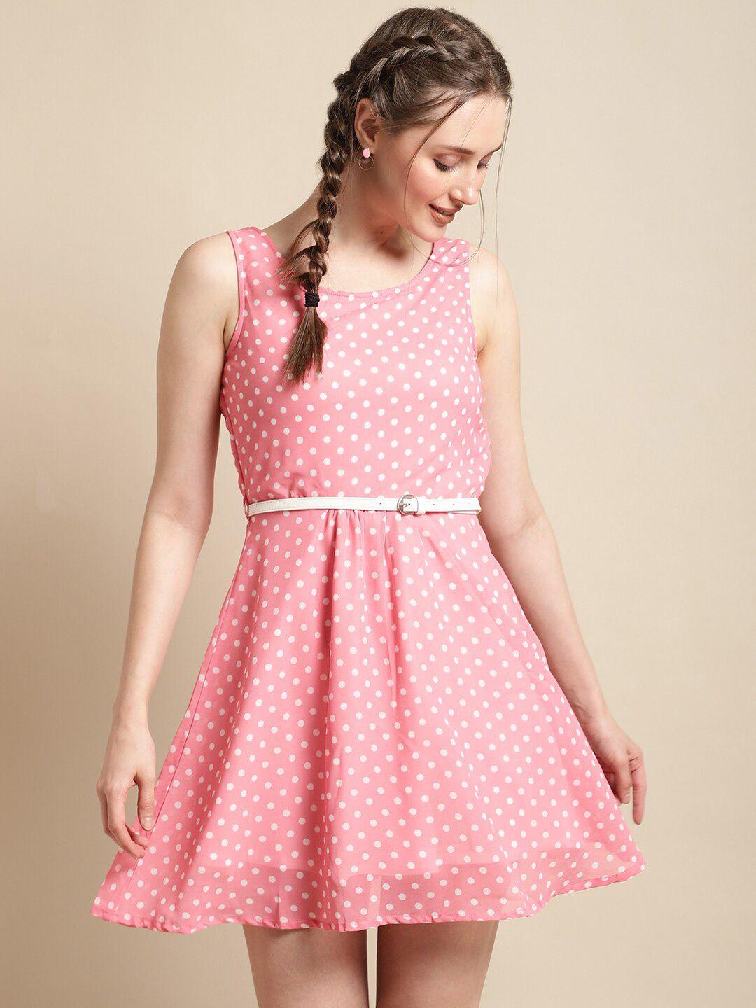 la zoire polka dot print georgette fit & flare dress