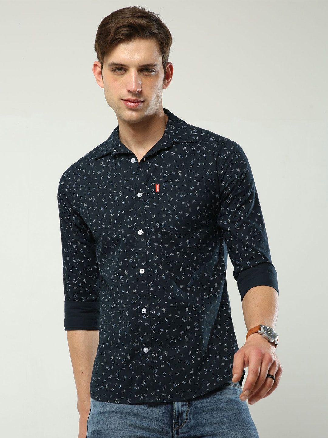 reslag slim fit micro ditsy printed cotton shirt