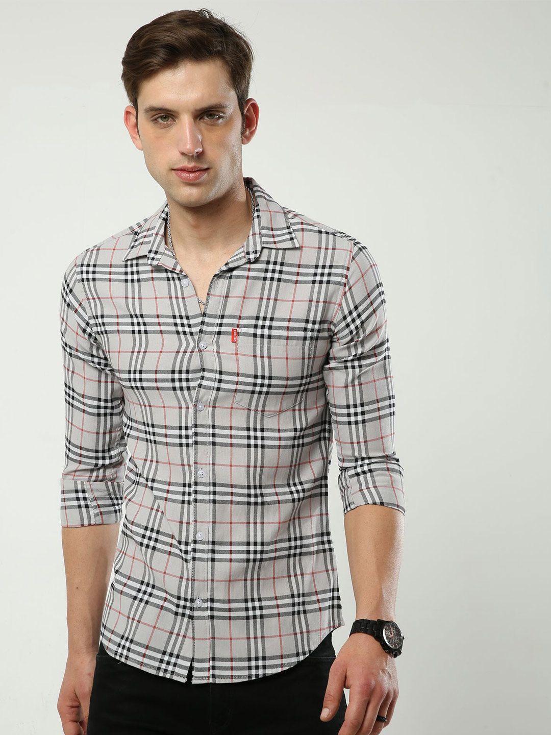 reslag slim fit tartan checks cotton casual shirt