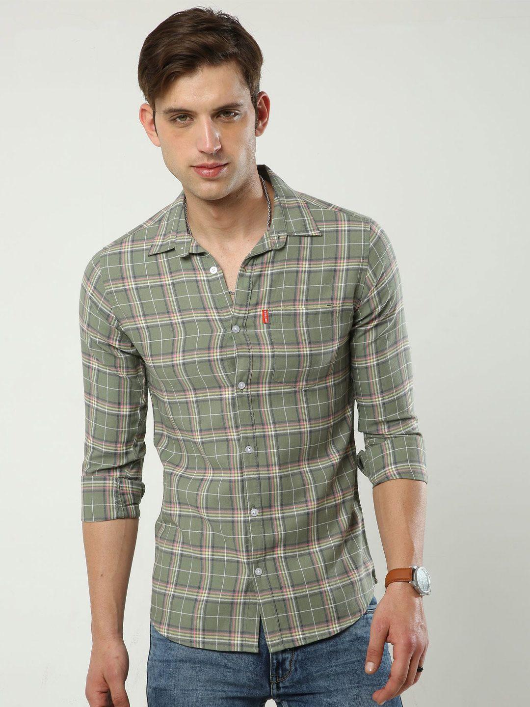 reslag slim fit tartan checks cotton casual shirt