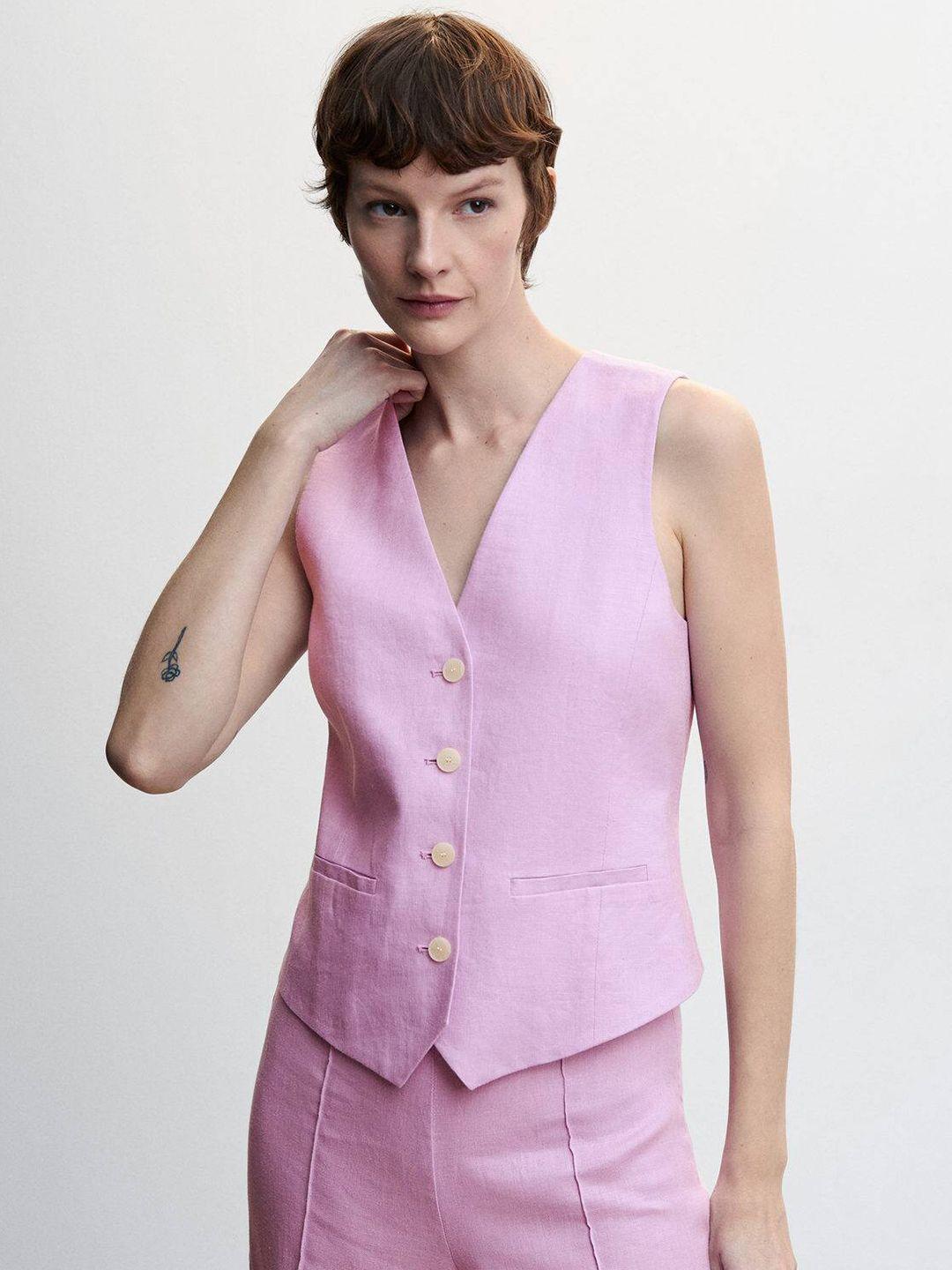 mango v-neck pure linen waistcoat