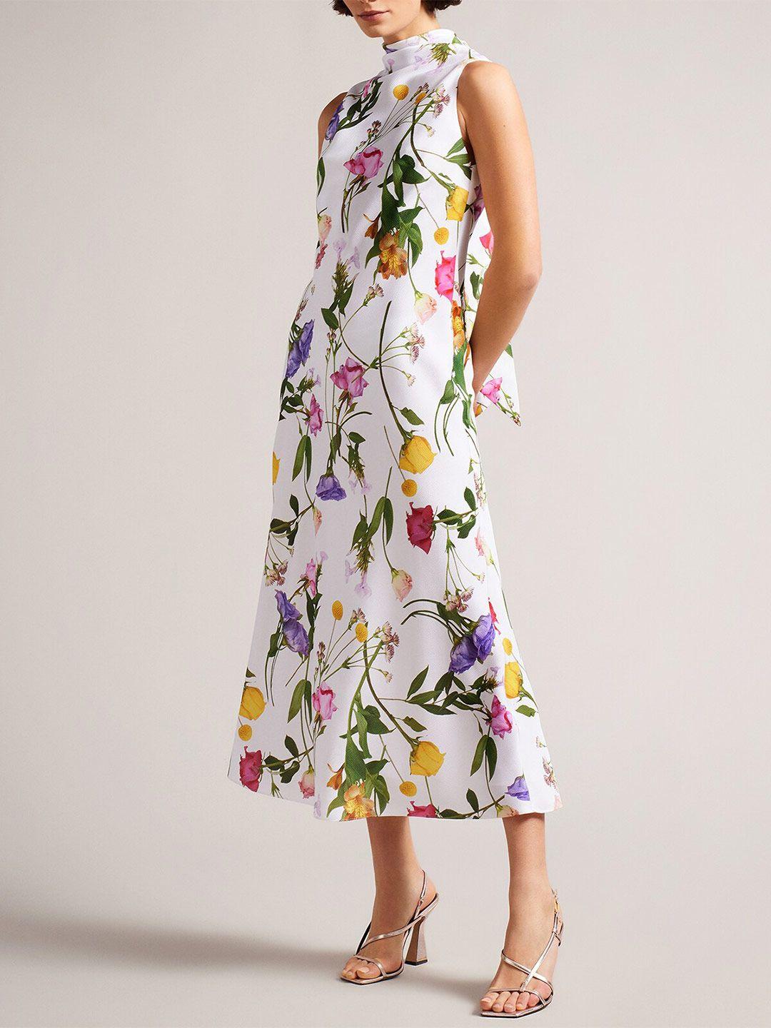 ted baker floral printed tie up a-line dress