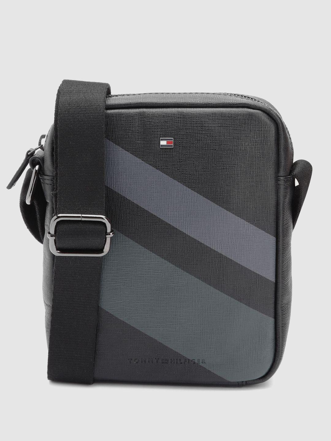 tommy hilfiger men striped messenger leather bag