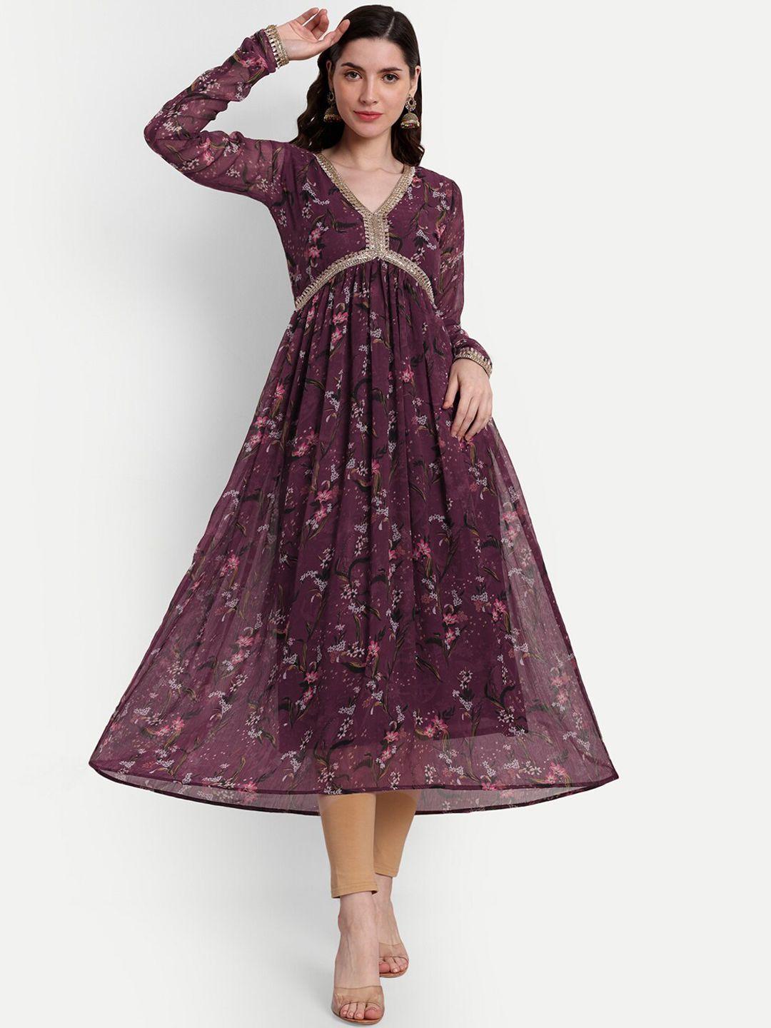 isam printed anarkali midi-length ethnic dress