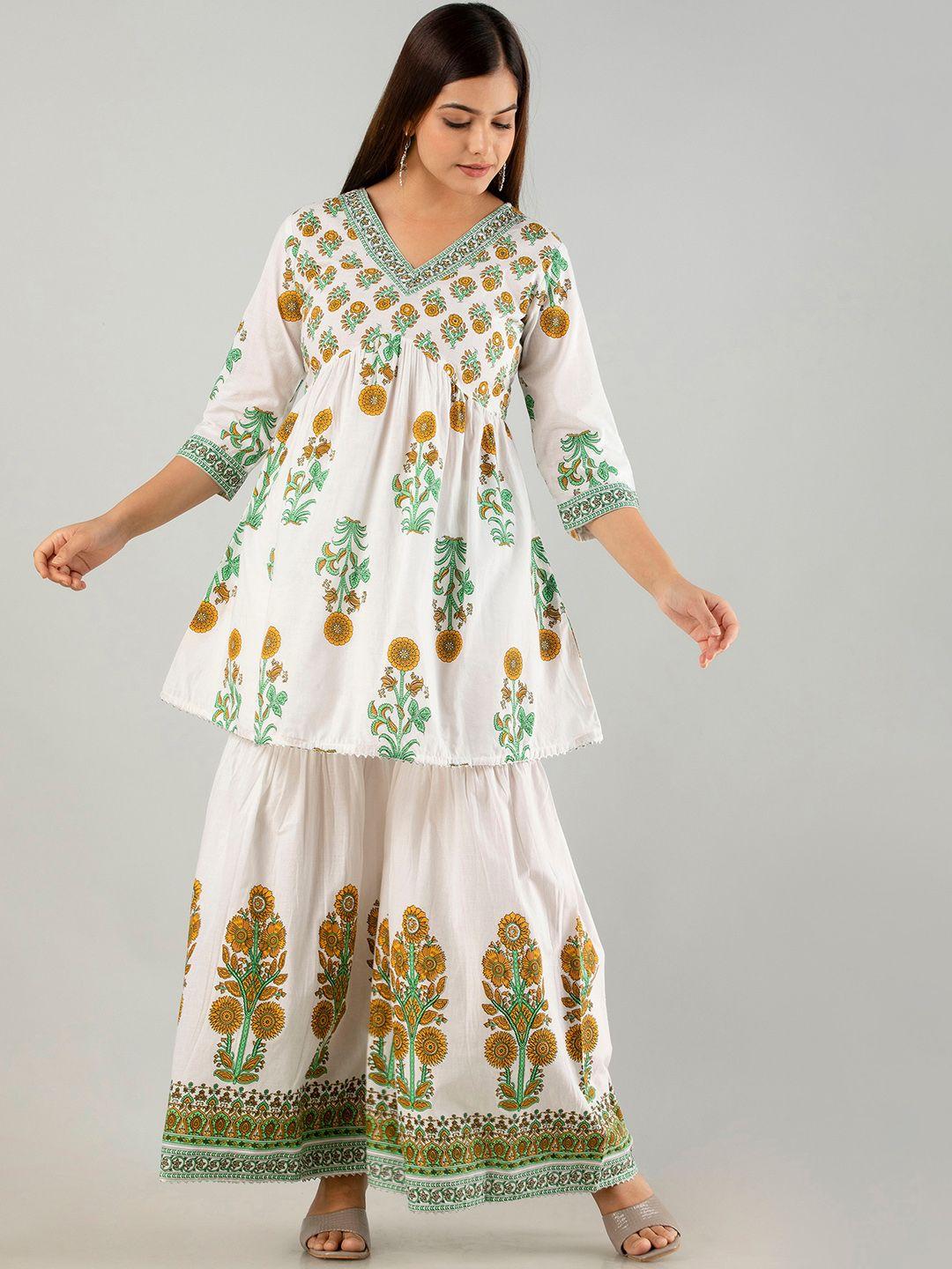 kalini floral printed pleated kurti with sharara & with dupatta