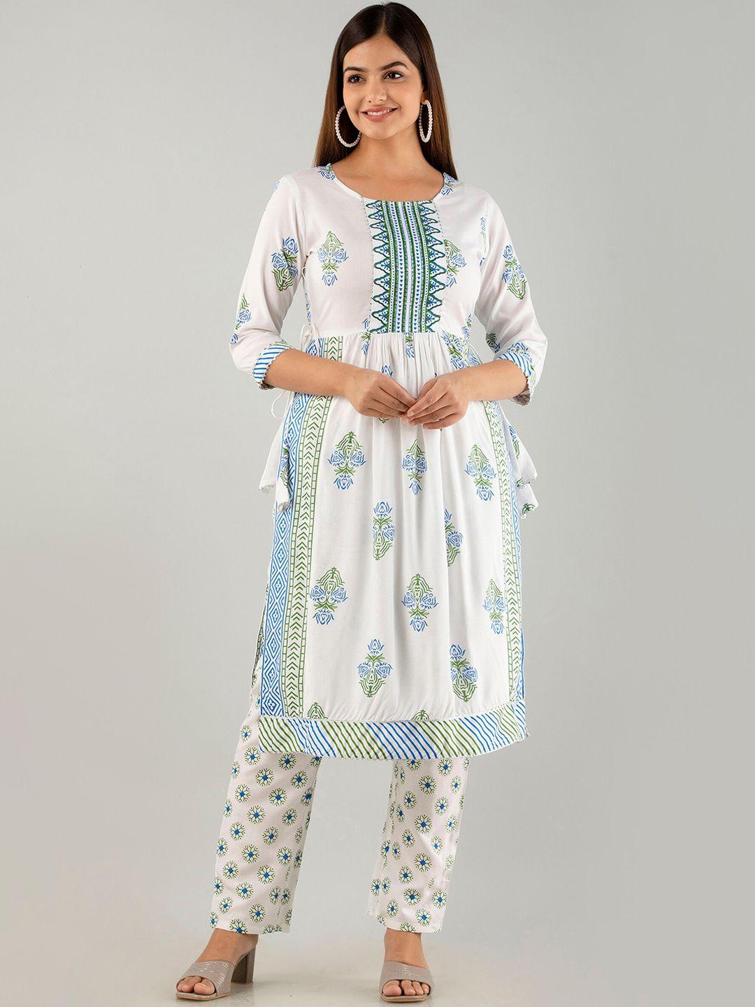 kalini floral printed pleated gotta patti kurta with trousers