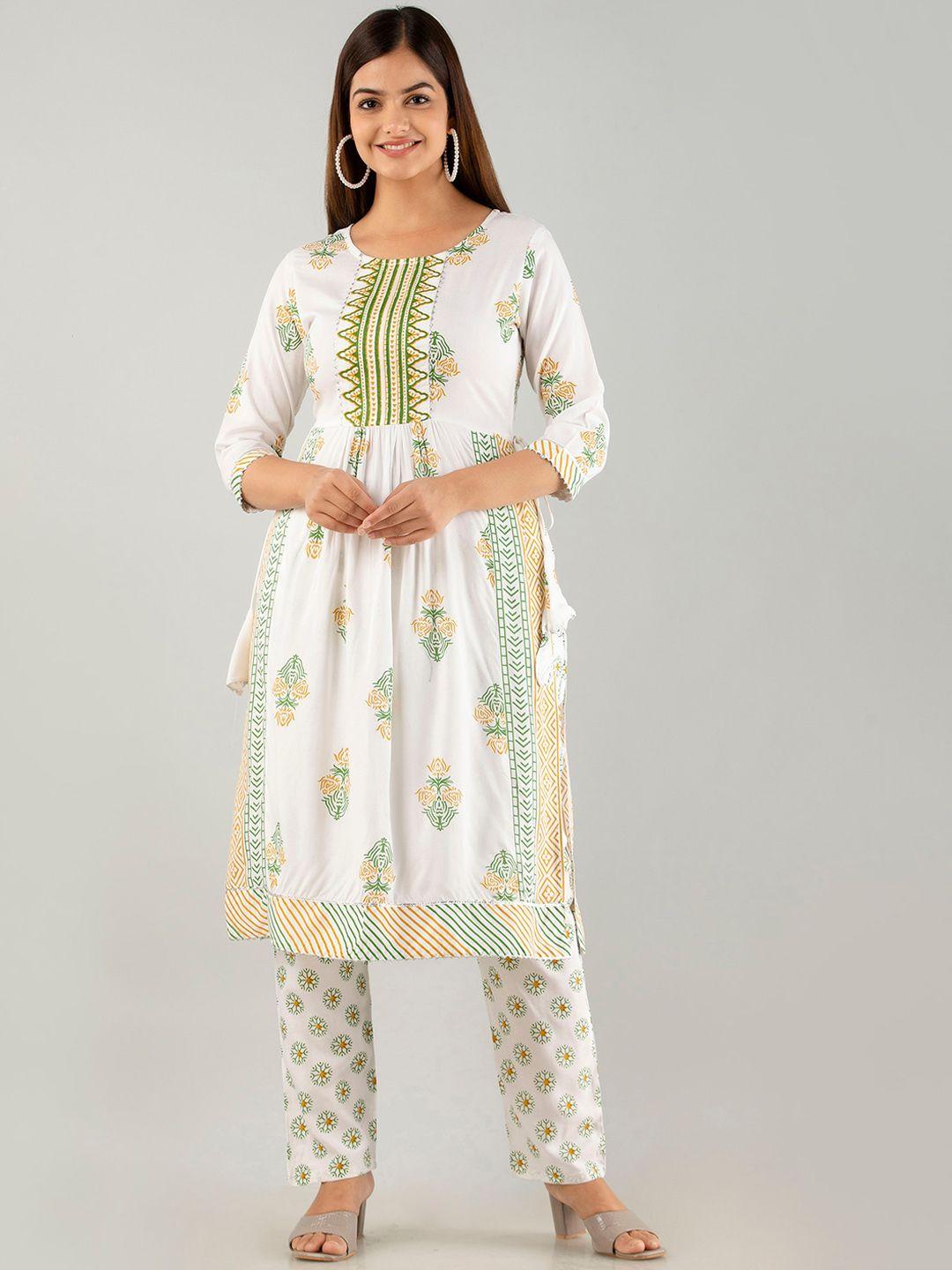 kalini floral printed gotta patti pleated kurta with trousers