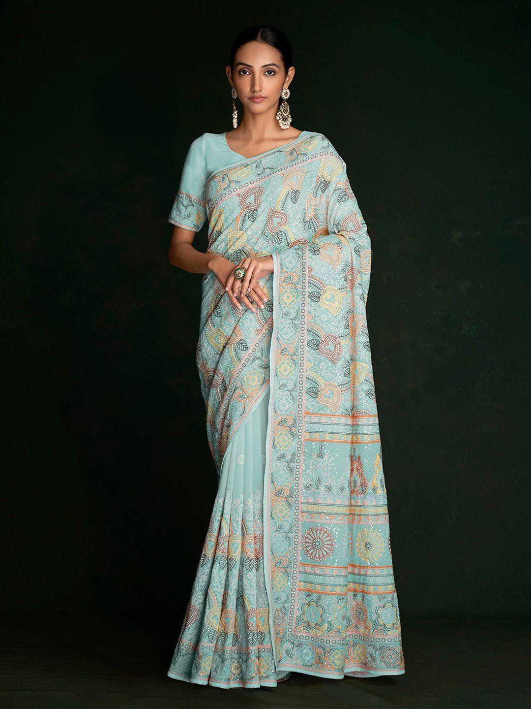 fusionic ethnic motifs embroidered pure georgette saree