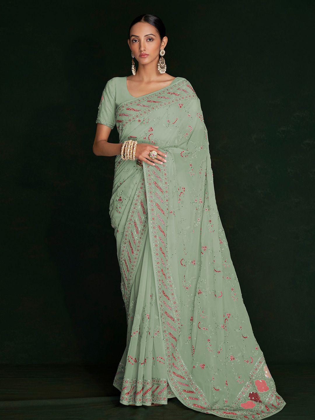 fusionic floral embroidered pure georgette saree