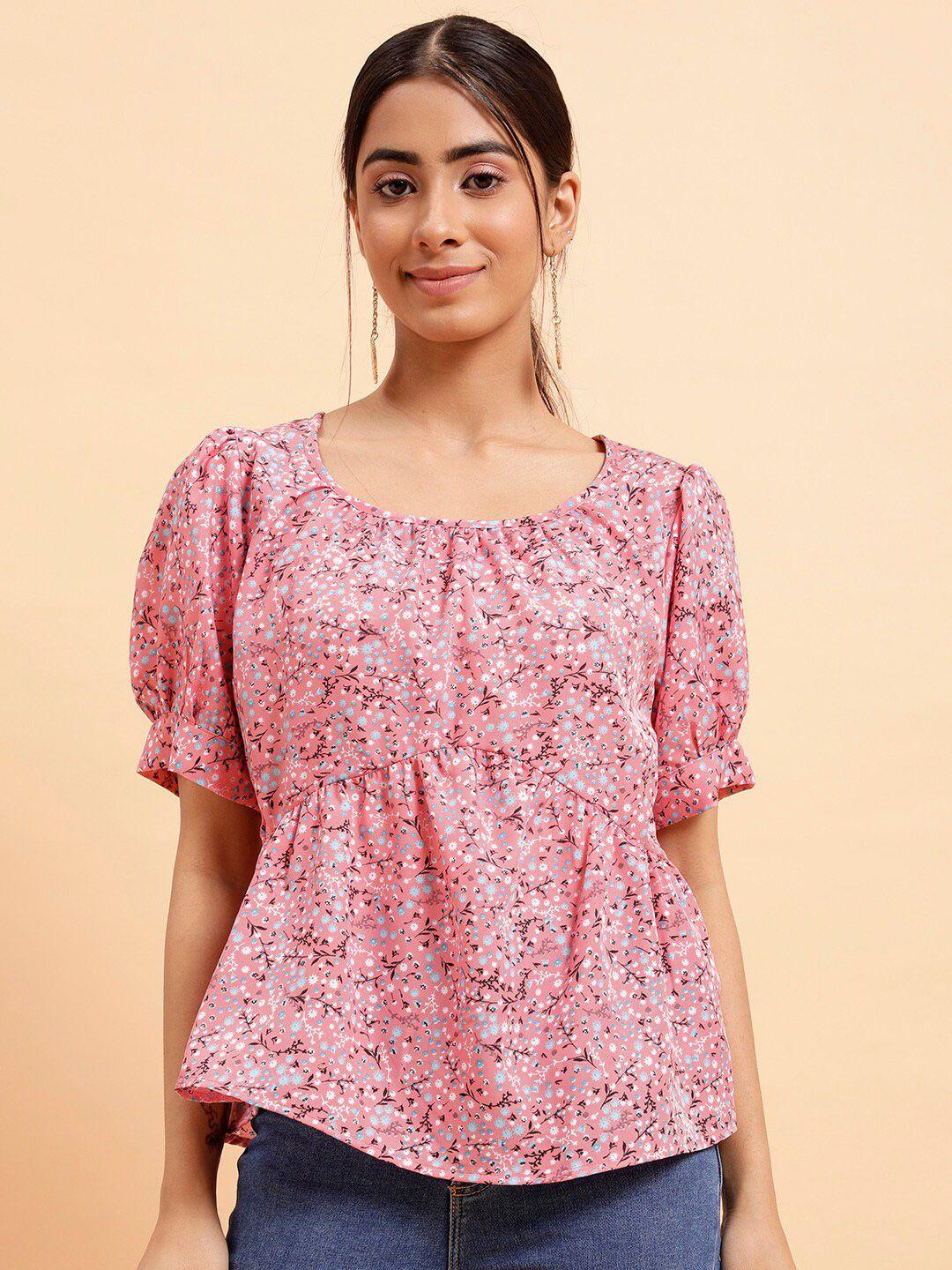 mint street floral printed puff sleeves top