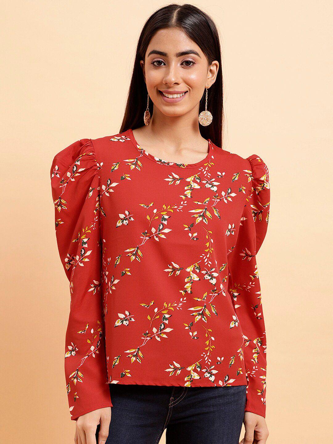 mint street floral printed puff sleeves regular top