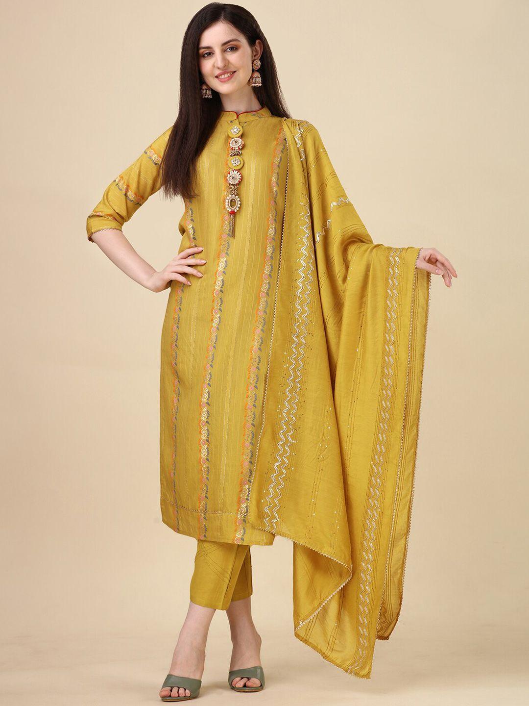 berrylicious floral woven design chanderi cotton kurta with trousers & dupatta