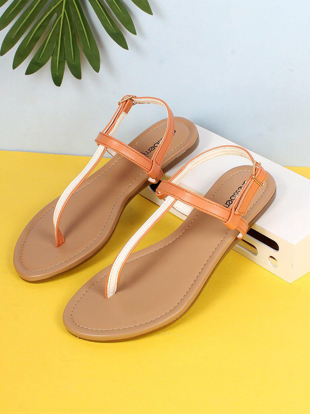 dressberry orange and white open toe t-strap flats