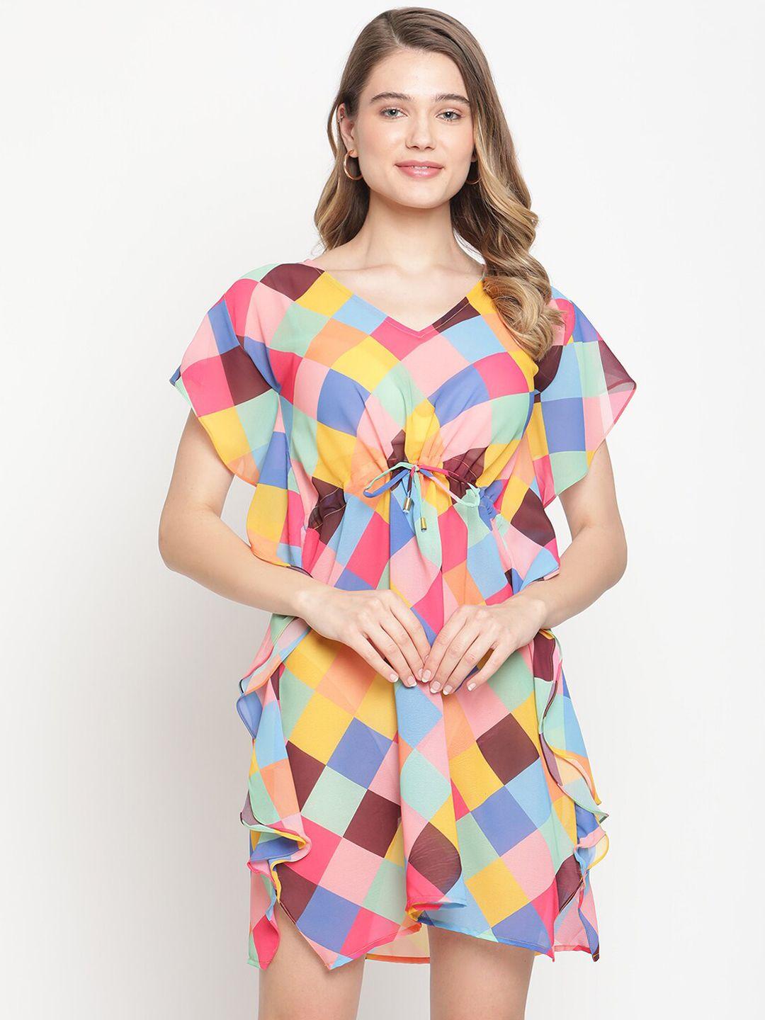 erotissch pink & blue geometric printed swimwear cover-up