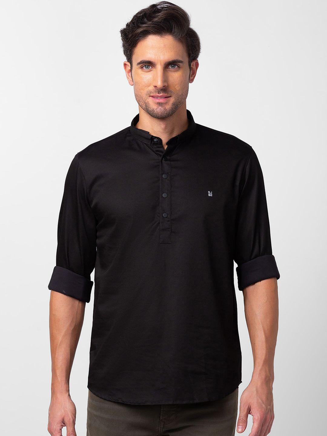 spykar band collar cotton short kurta