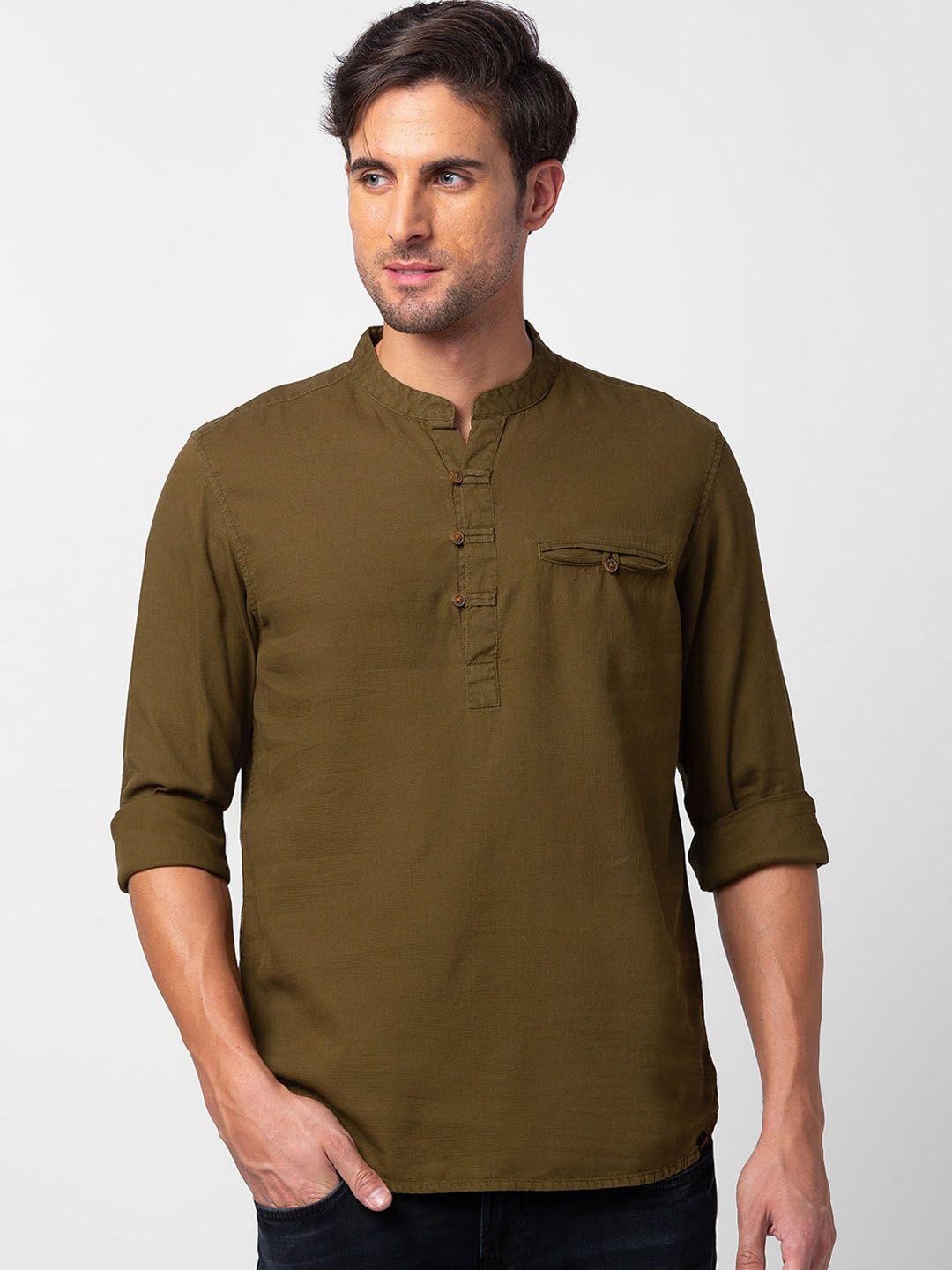 spykar mandarin collar cotton short kurta