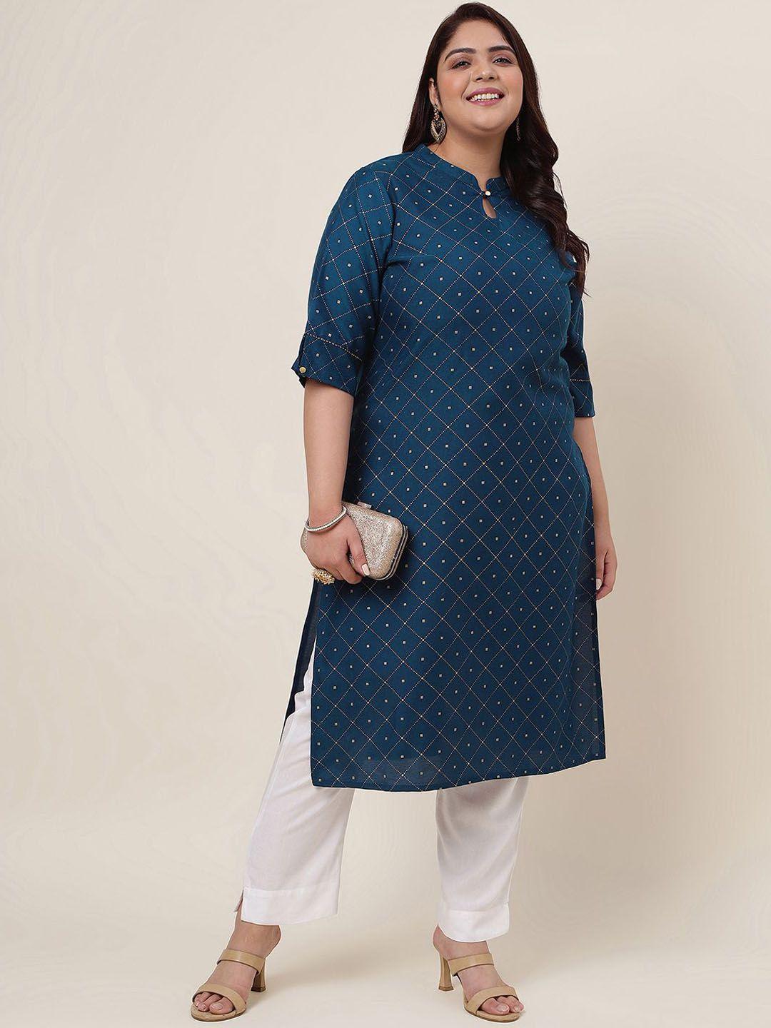 kalini keyhole neck geometric printed silk cotton kurta