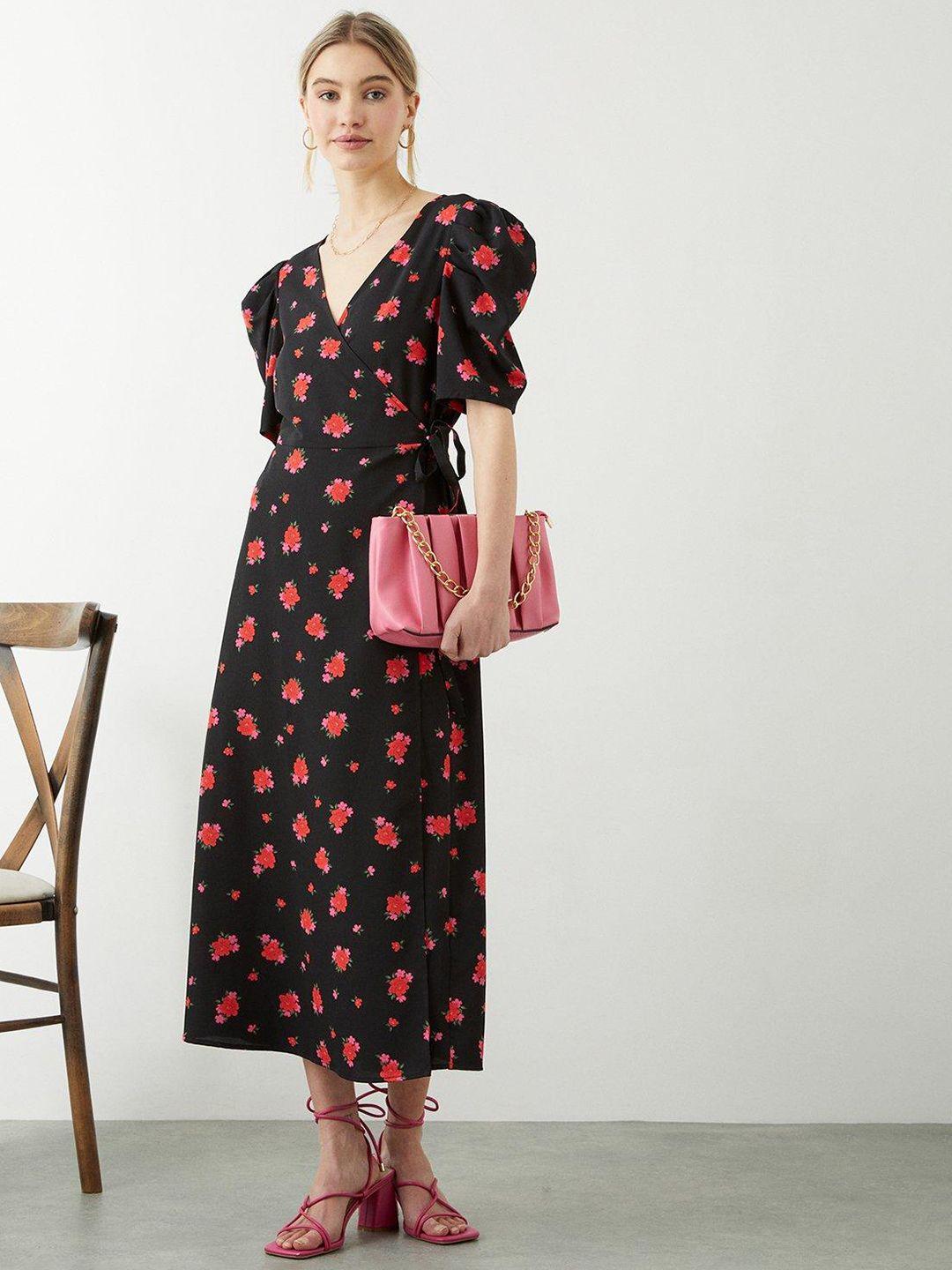 dorothy perkins floral print puff sleeves wrap maxi dress