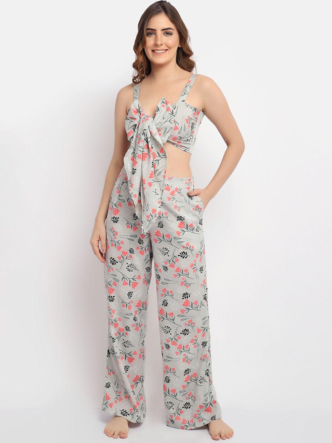 erotissch grey & pink floral printed swimwear set