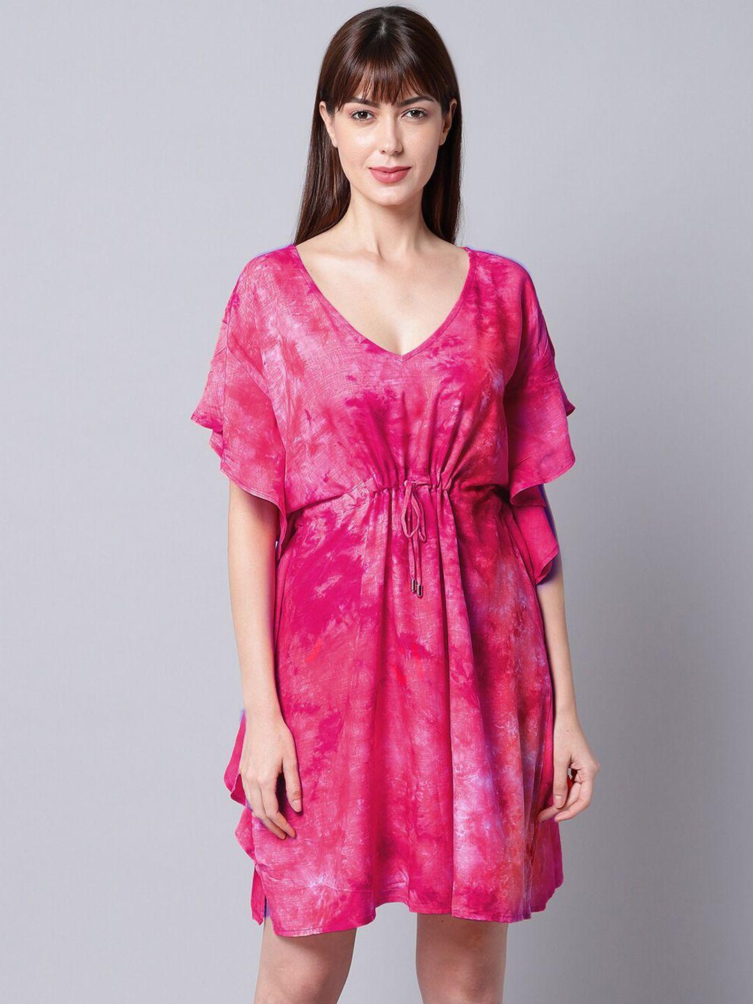 erotissch pink & white tie and dye pure cotton cover-up dress