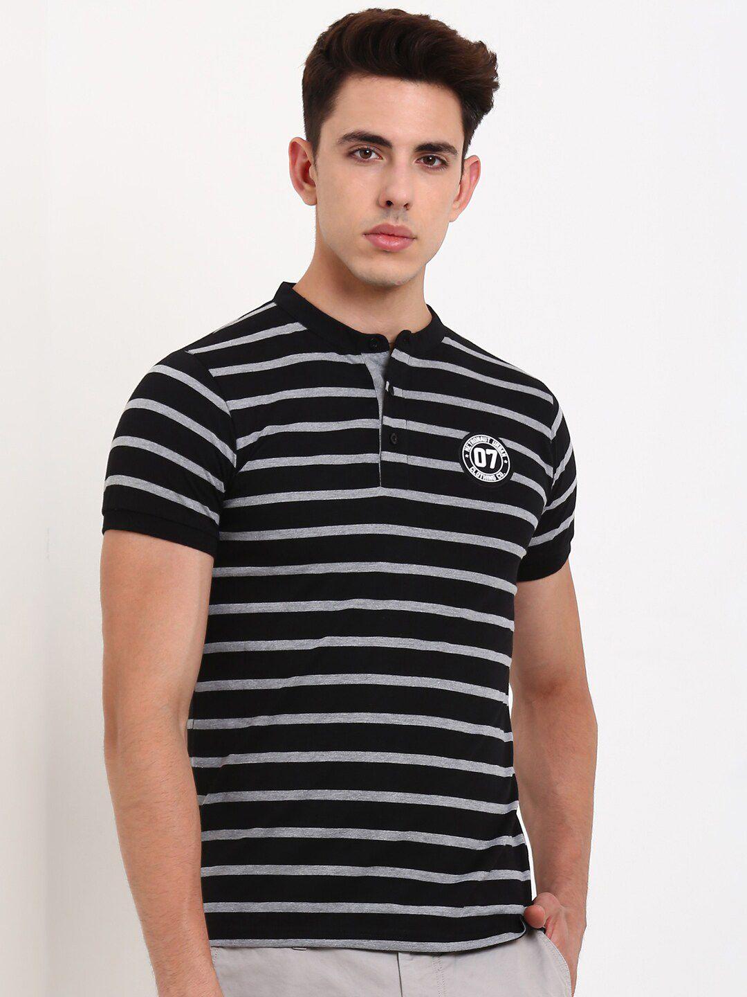 metronaut striped mandarin collar t-shirt