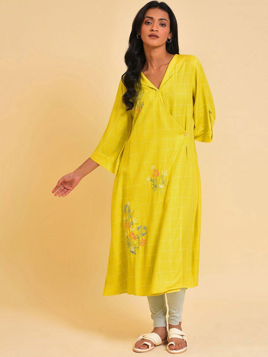 w yellow floral embroidered a-line kurta