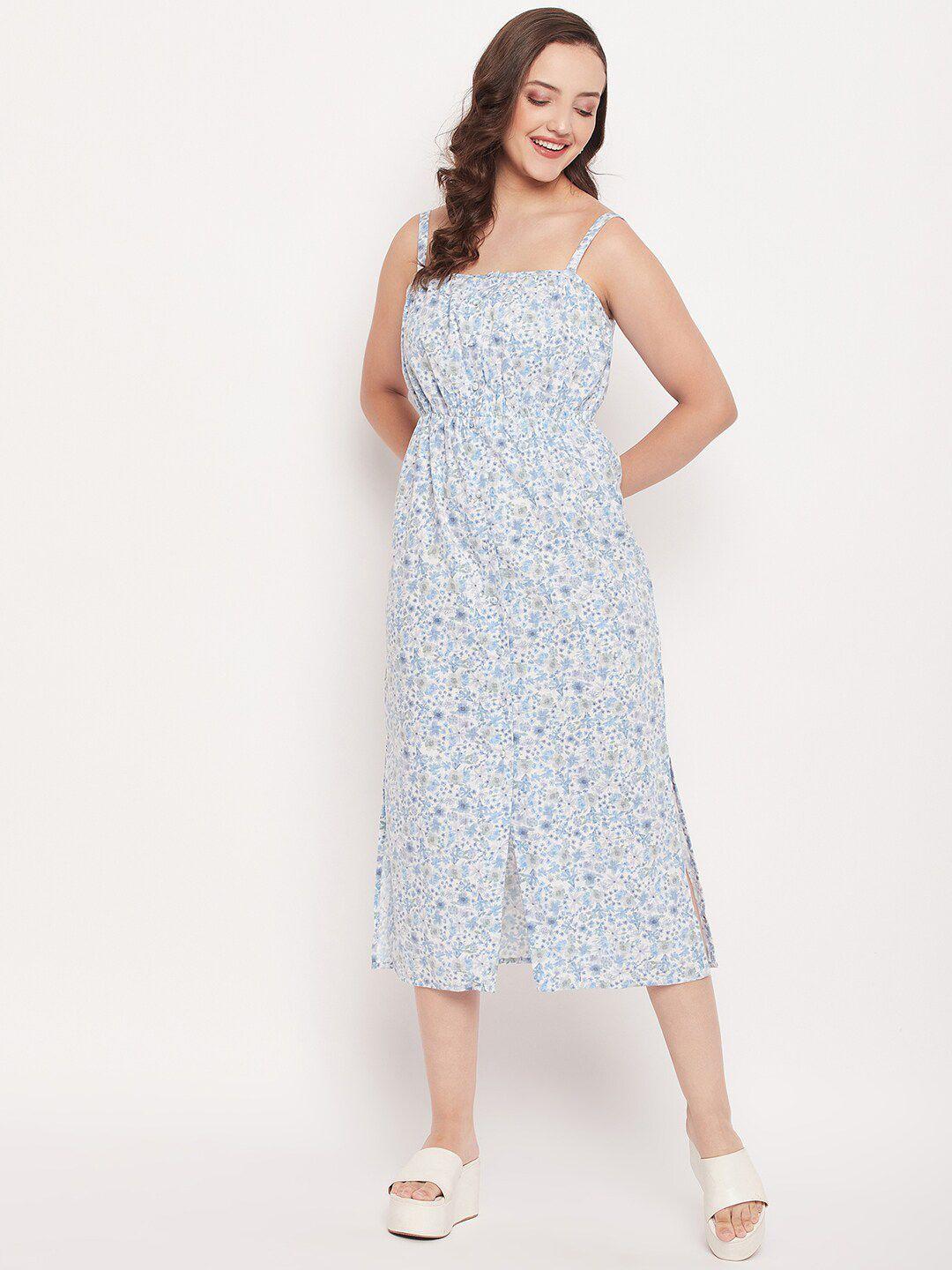 madame floral printed shoulder strap fit & flare midi dress