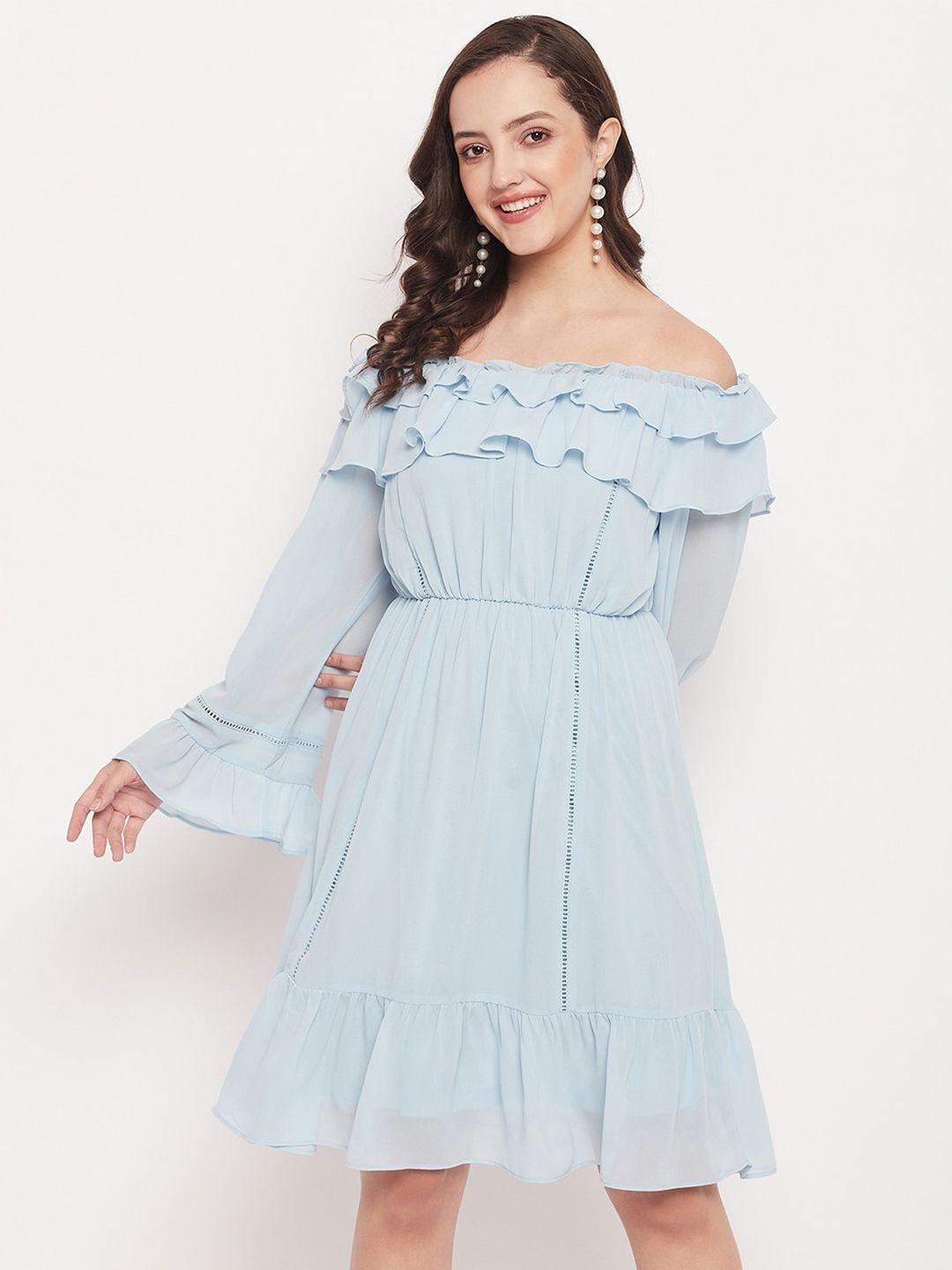 madame off-shoulder ruffled fit & flare dress