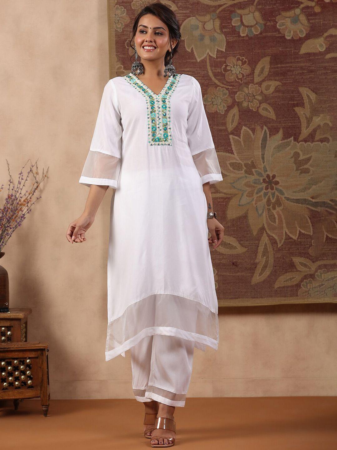 rain & rainbow floral yoke design thread work kurta with trousers