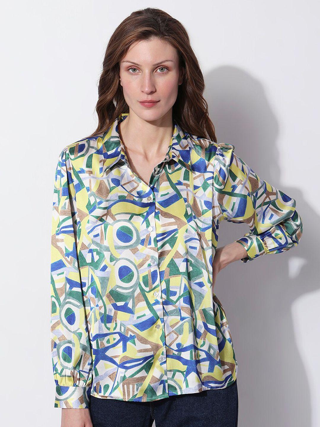 vero moda abstract printed spread collar cotton shirt