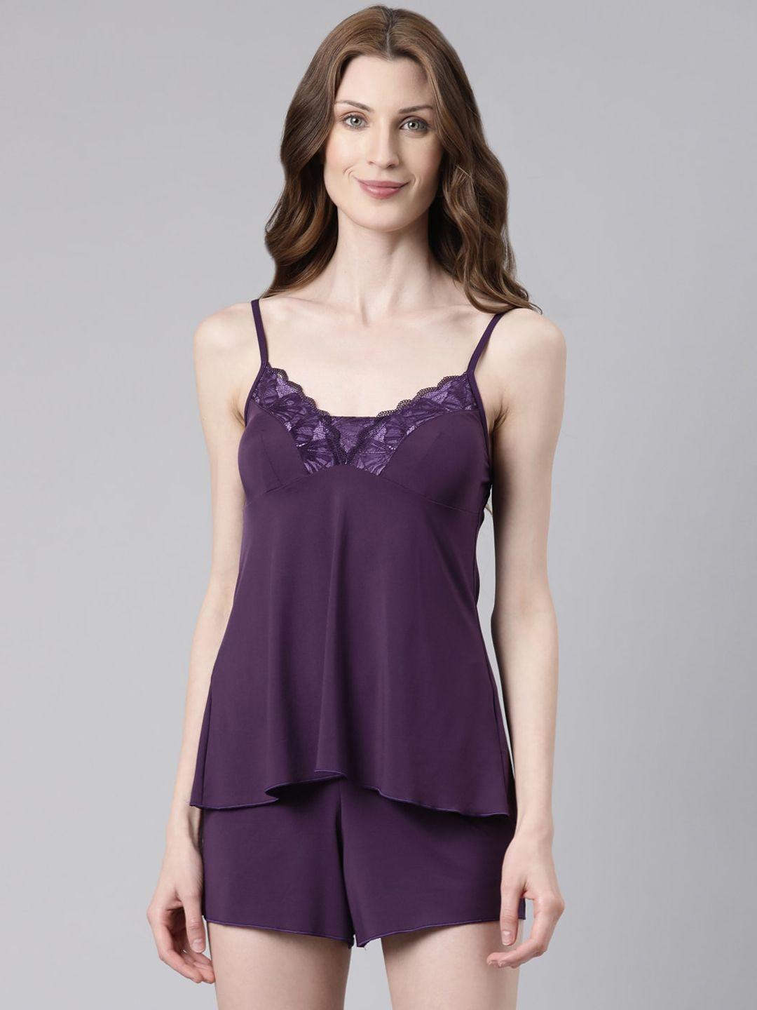 enamor lace detail camisole top and shorts set