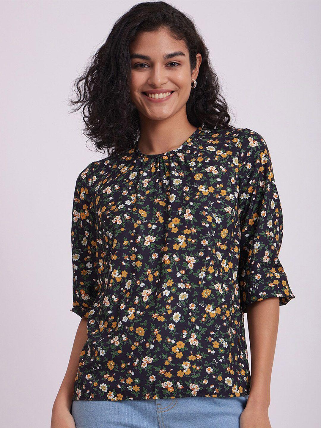 fablestreet navy blue floral print top