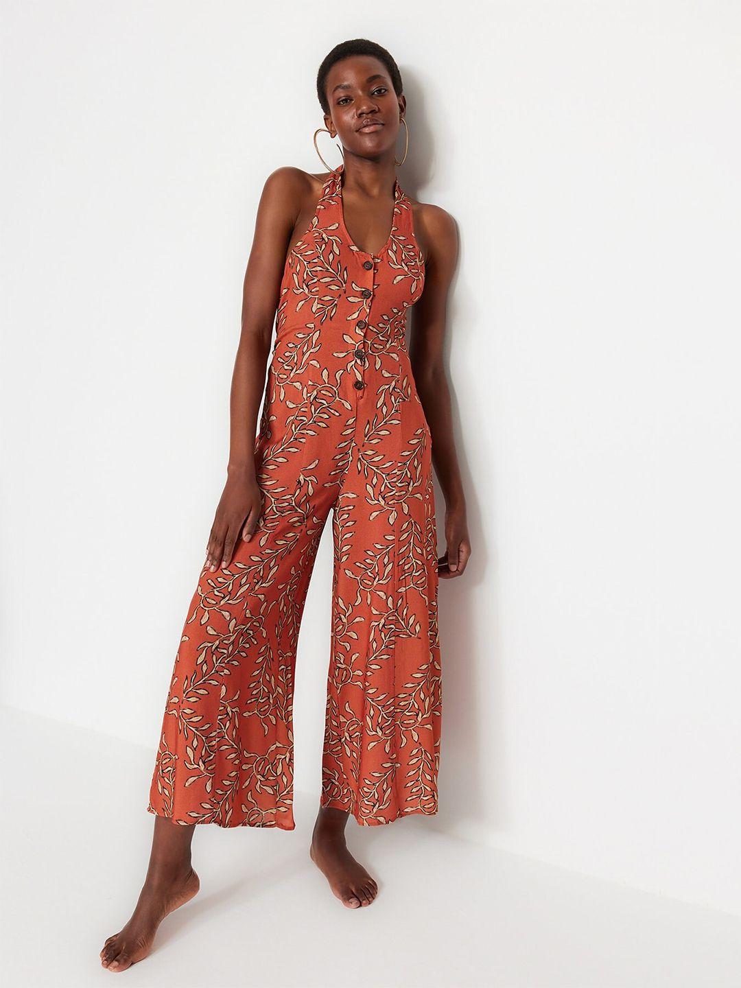 trendyol floral printed halter neck basic jumpsuit