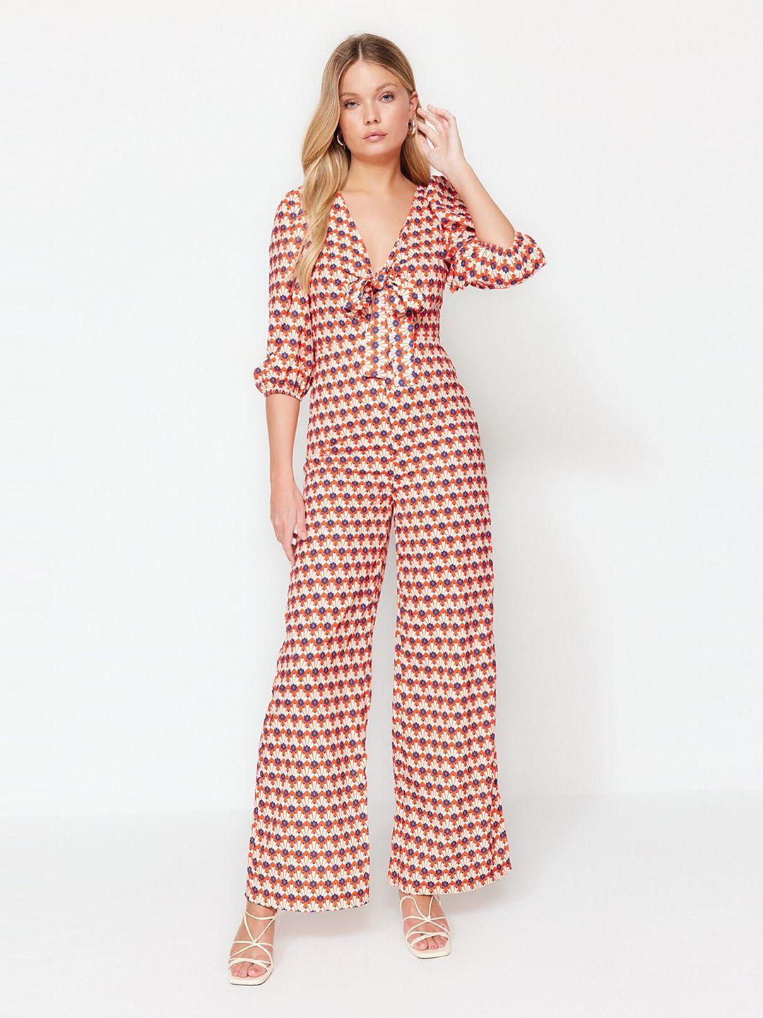 trendyol floral printed basic jumpsuit with tie-up