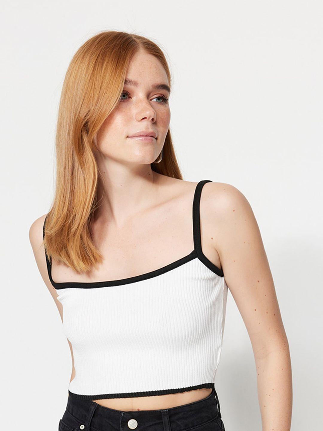 trendyol shoulder straps ribbed fitted crop top