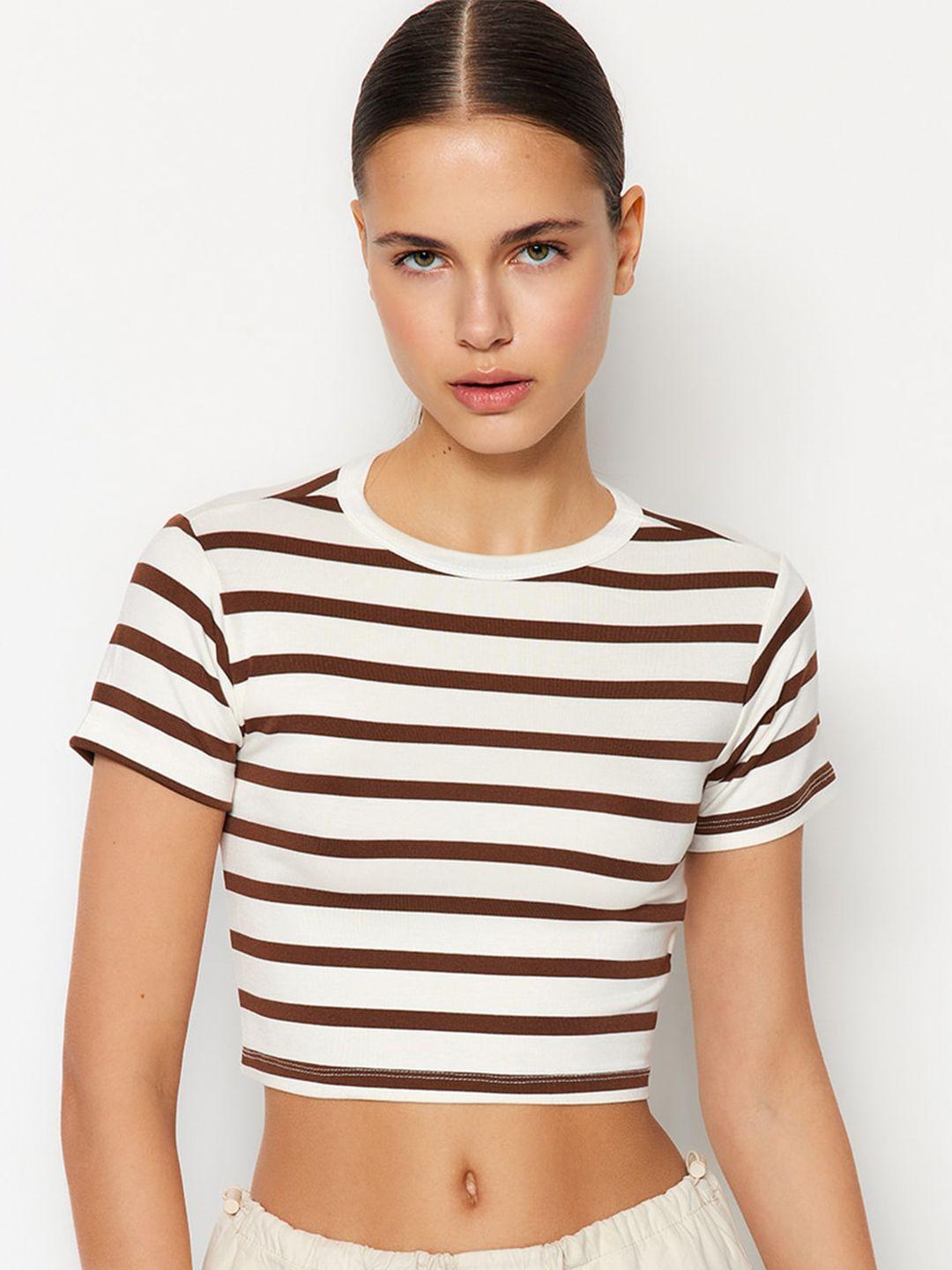 trendyol horizontal striped fitted crop top