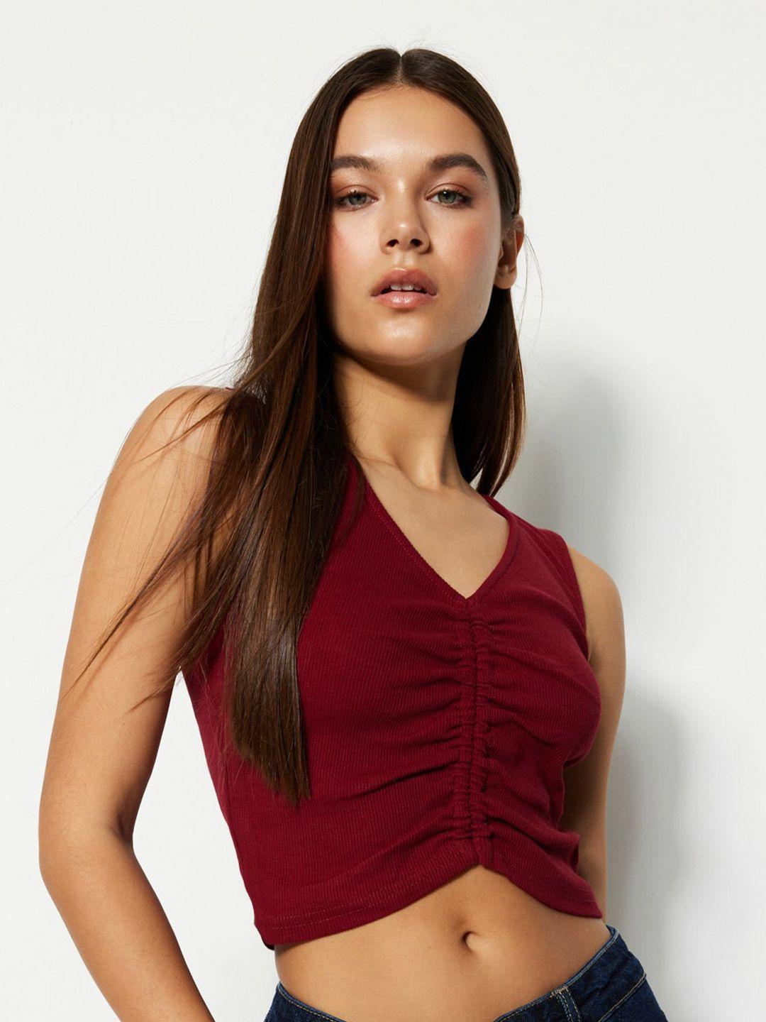 trendyol v-neck ruched fitted crop top