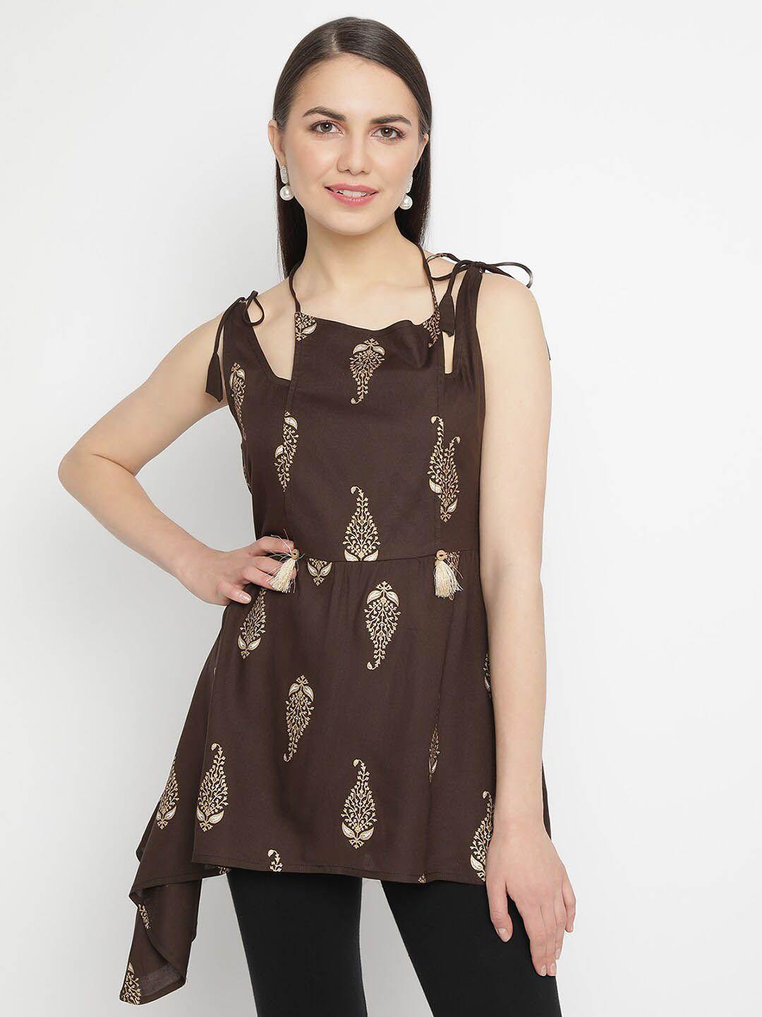 aayusika ethnic motif printed tie-up asymmetric longline top