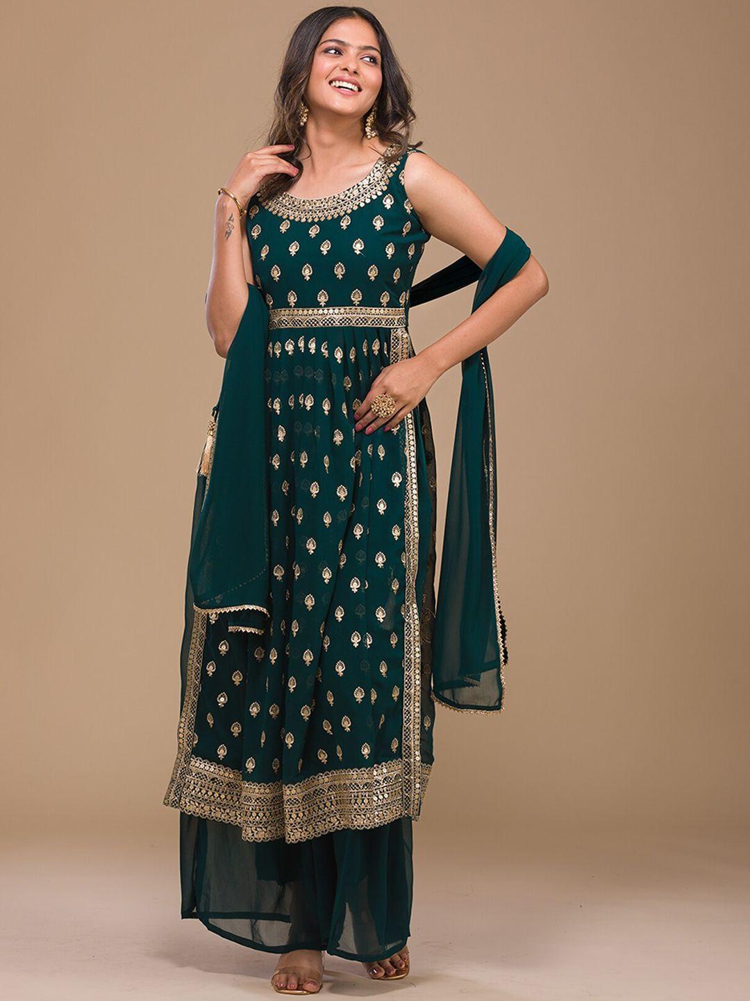 koskii floral embroidered empire kurta with palazzos & dupatta