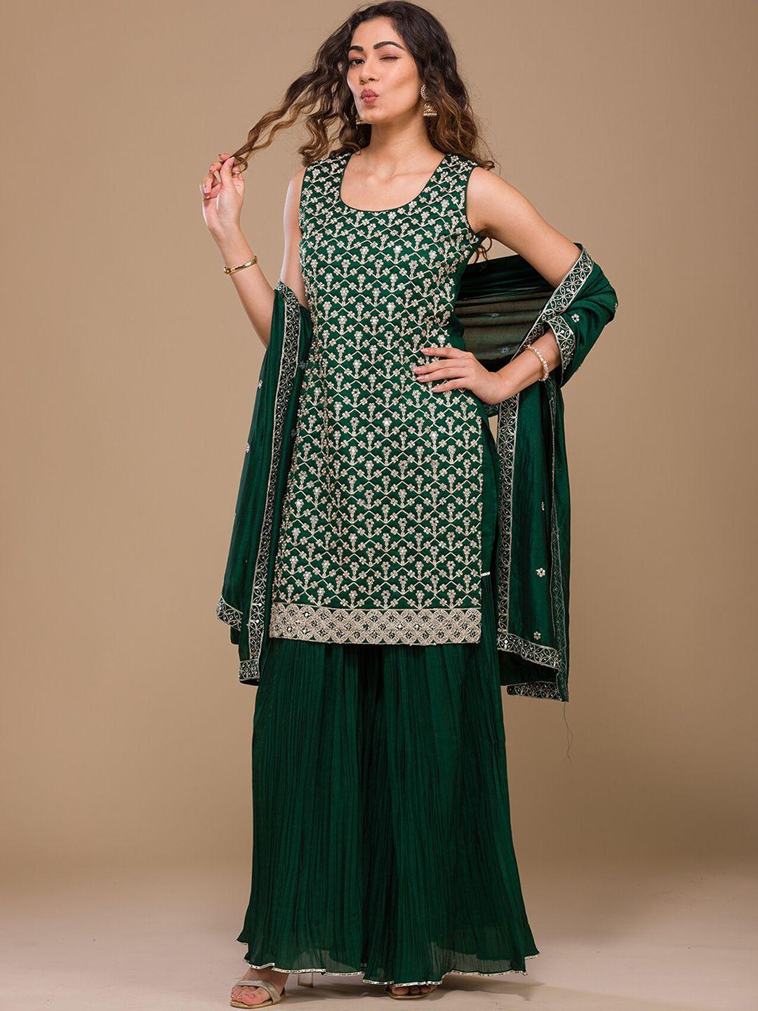 koskii ethnic motifs embroidered kurta with sharara & dupatta