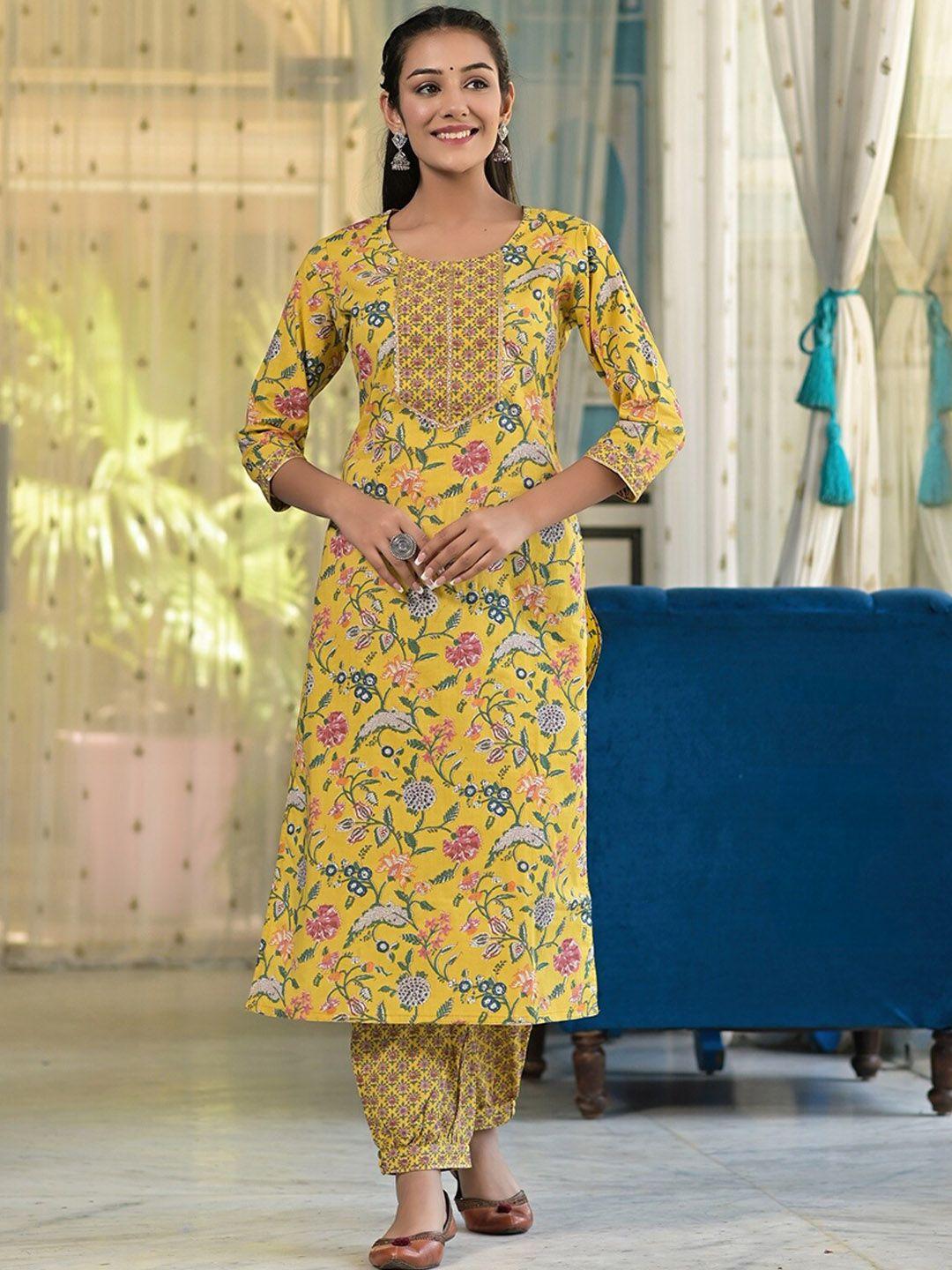 hatheli floral printed gotta patti pure cotton kurta with salwar