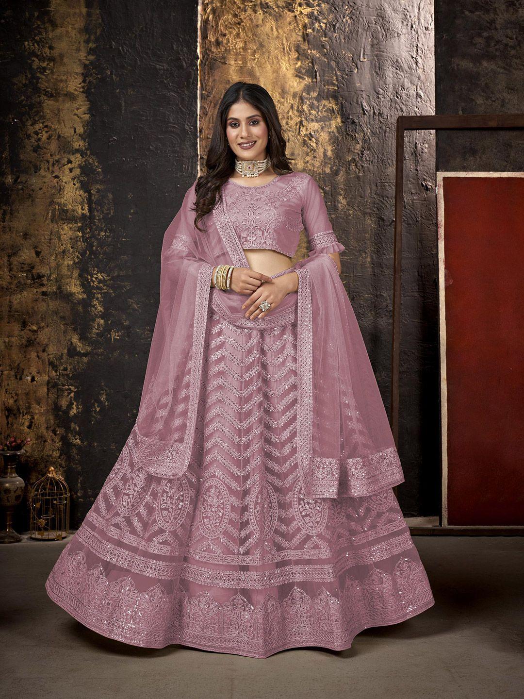 all about you embroidered sequinned semi-stitched lehenga & unstitched blouse with dupatta