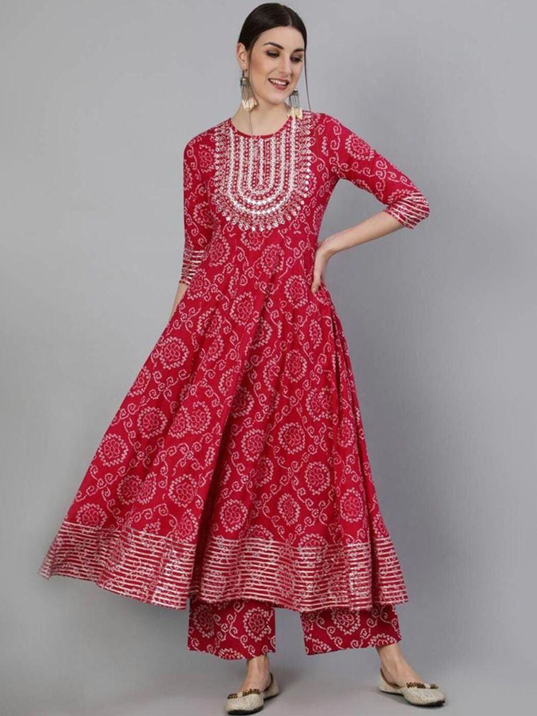 amiras indian ethnic wear printed mirror work pure cotton kurta with trousers & dupatta