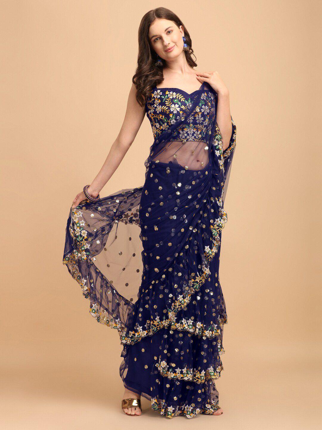 jatriqq embellished sequinned net saree