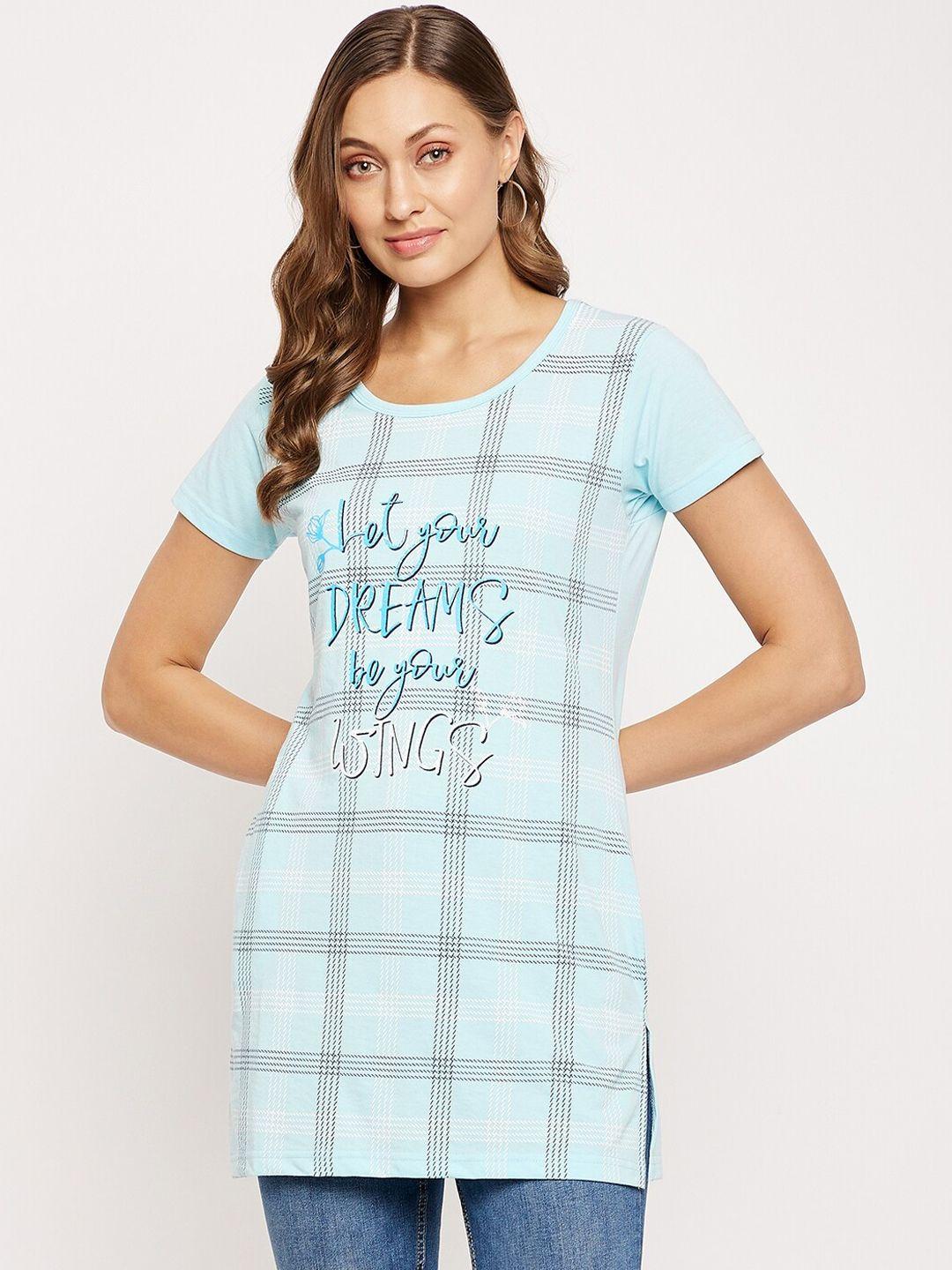 vero amore checked pure cotton longline t-shirt