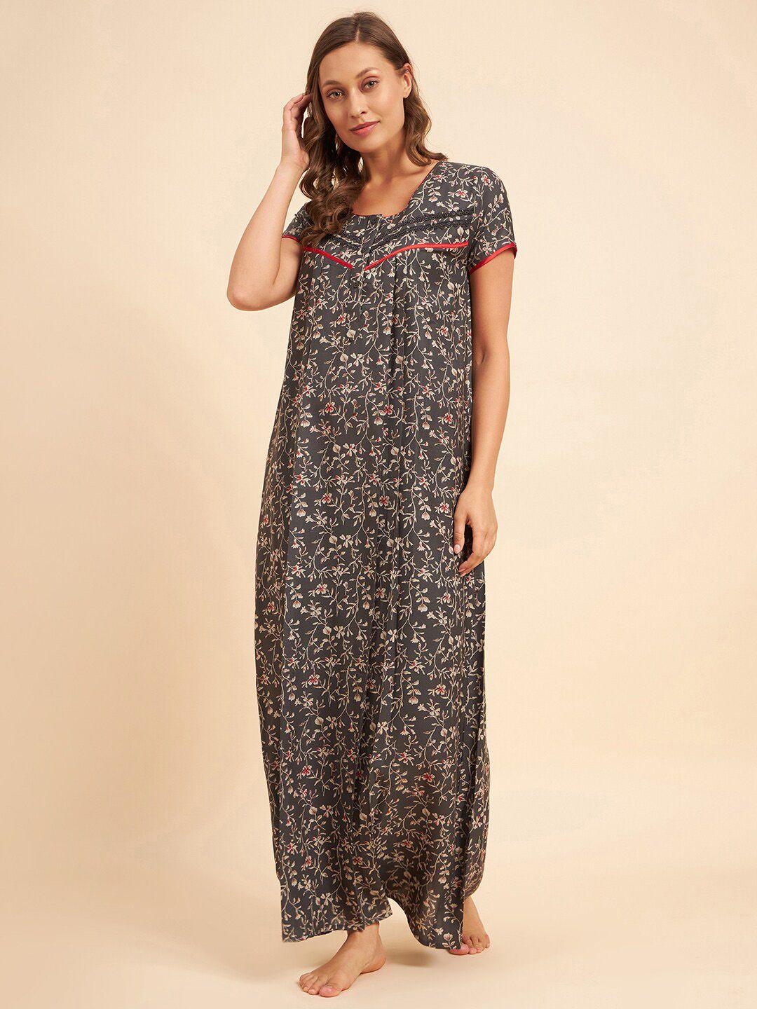 sweet dreams grey & white floral printed maxi nightdress