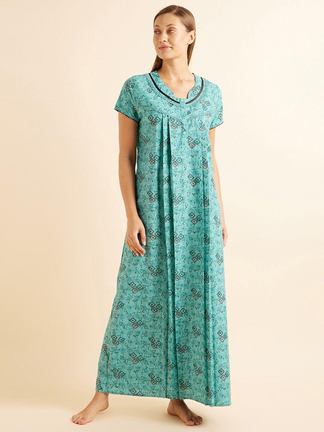 sweet dreams blue & brown printed maxi nightdress