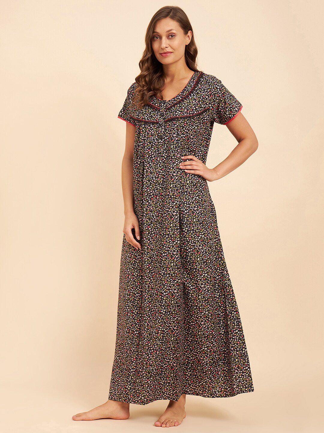 sweet dreams black & white floral printed maxi nightdress